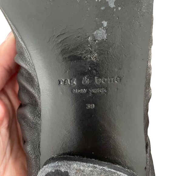 Rag & Bone Elly Black Leather Ballet Flats Ruching Size 39 - Picture 7 of 11